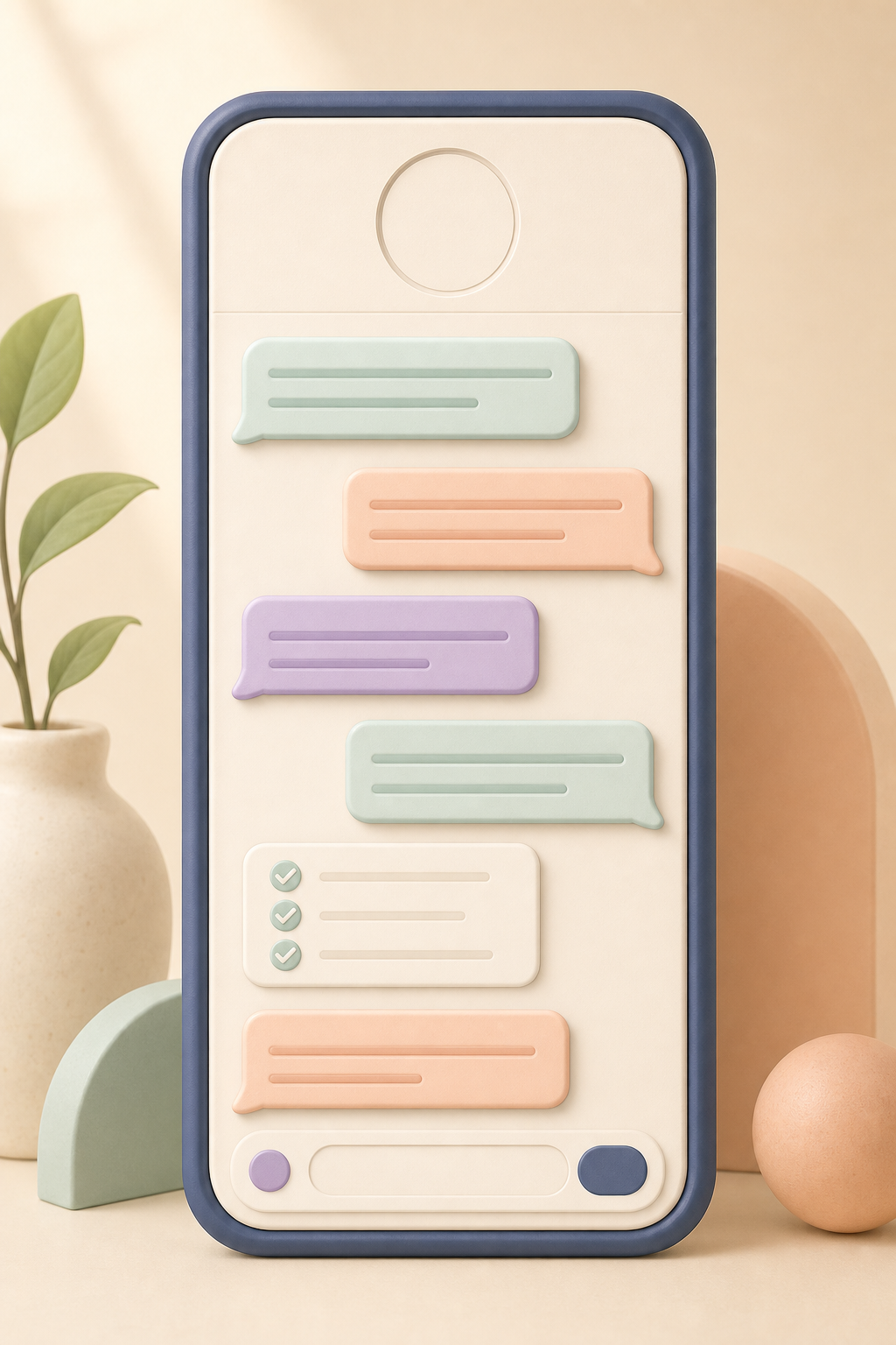 Illustrated phone with chat bubbles and lists